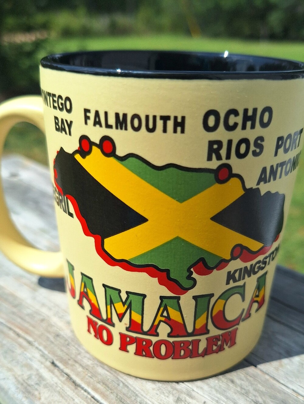 Source Unknown Yellow Jamaica Map Ceramic Mug with Black Interior